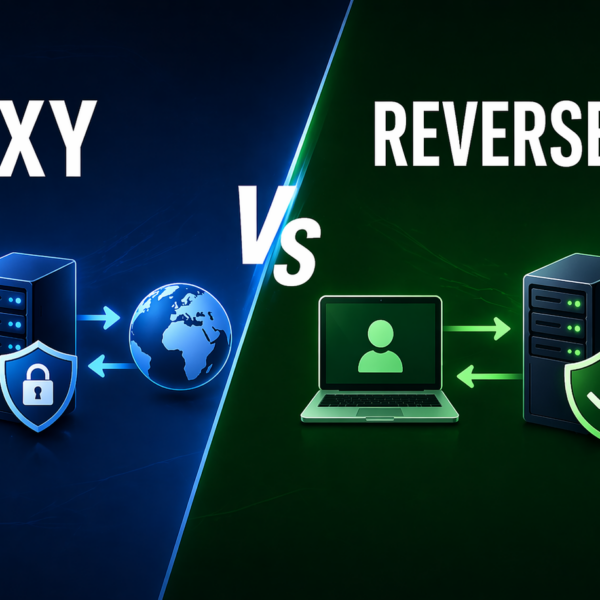 Visueller Vergleich zwischen Proxy und Reverse Proxy mit Darstellung von Benutzerseite und Serverinfrastruktur